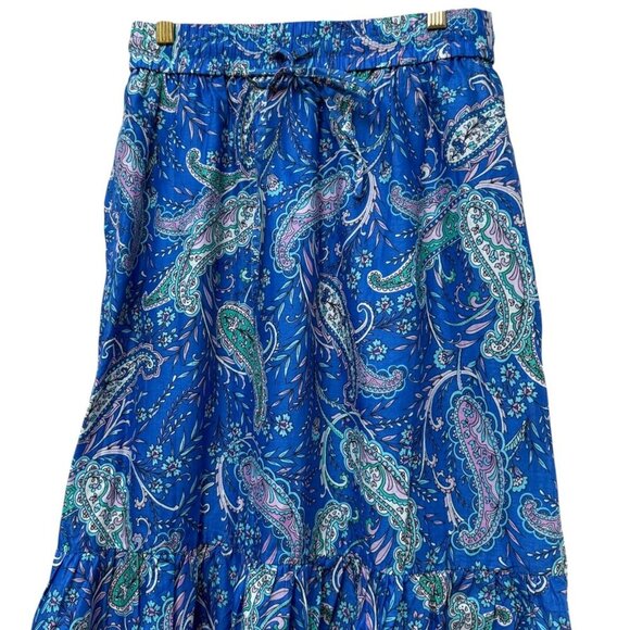 TALBOTS Tiered Midi Skirt Small Petite Blue Paisley Garden Cotton Boho NWT - Picture 3 of 11